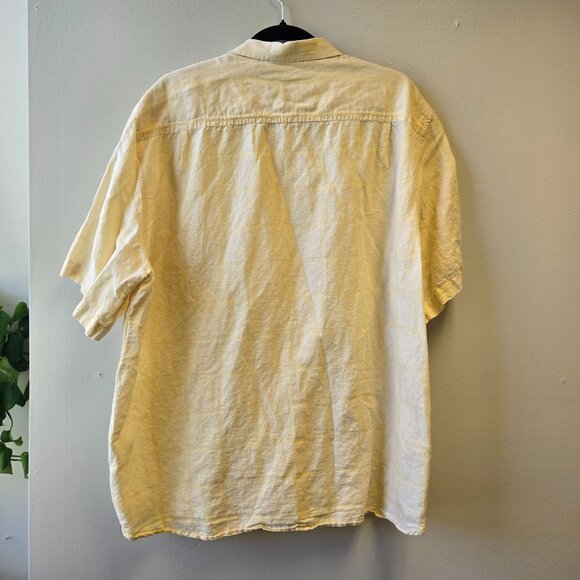 Caribbean Mens Short Sleeve Button-Up Shirt Yellow XL Linen & Cotton Blend - Picture 2 of 8